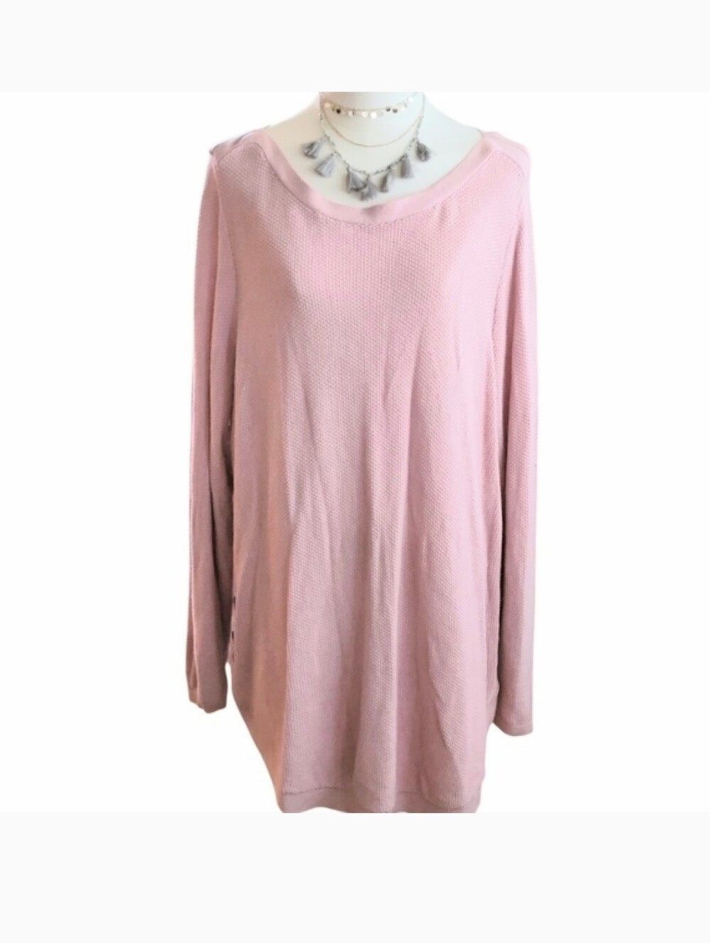Westport Pale Pink Tiny Waffle Knit Sweater Tunic With Side Buttons Size 3X
